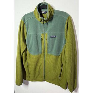 Lands' End Mens Fleece Zip Up Jacket Size Medium 2 Tone Green Pockets